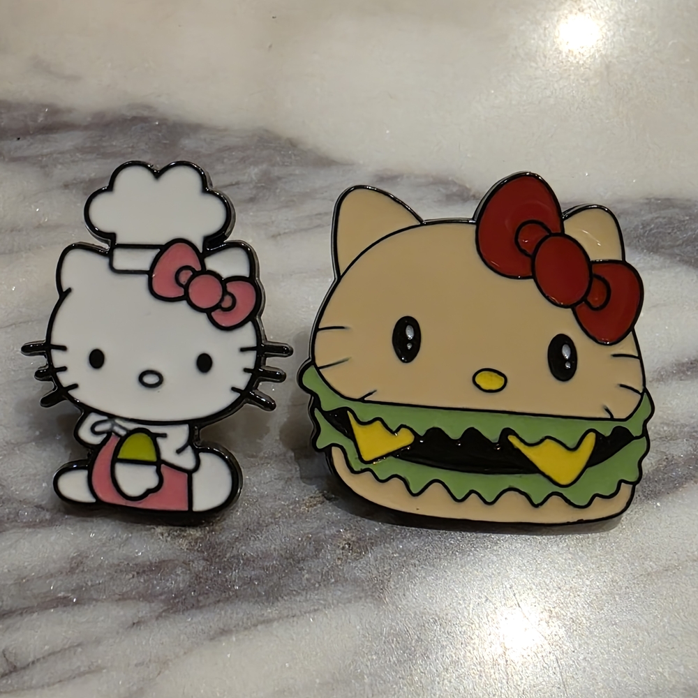 Hello Kitty Chef and Burger Enamel Pins